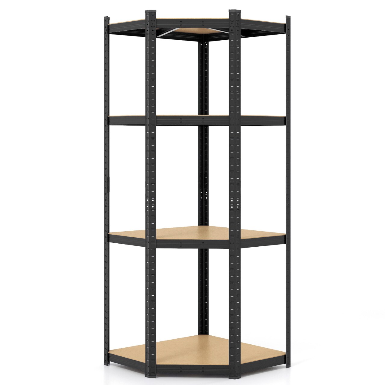 Black Galvanized Metal and MDF Corner Shelving Unit with Adjustable Shelves
